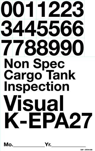 [CVD16-030] CVD16-030 "Non Spec Cargo Tank Inspection Visual K-EPA27"  Black letters on  White background - With Number Kit