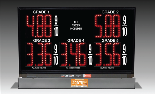 5 GRADES Ovation XL500 SERIES SINGLE LEVEL PRICING NON-TOGGLING PUMP TOP LED FUEL PRICE SIGN WITH 4.75" LED DIGITS