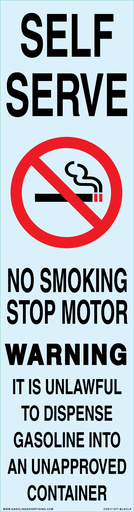 CVD17-077-BLKCLR "NO SMOKING/SELF SERVICE..." Black on Clear background Decal