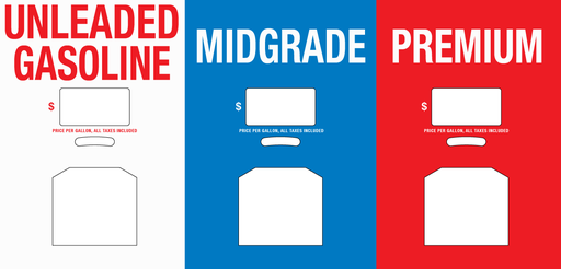 [DG10-PO321-QUIKSTOP] DG10-PO321-QUIKSTOP - 3 Grade Overlay - Unleaded Gasoline - Midgrade - Premium - 1" High Letters