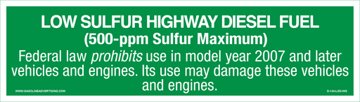 [D-144-LSD-WG] D-144-ULSD-WG - 14"W X 4"H - LOW SULFUR DIESEL Decal