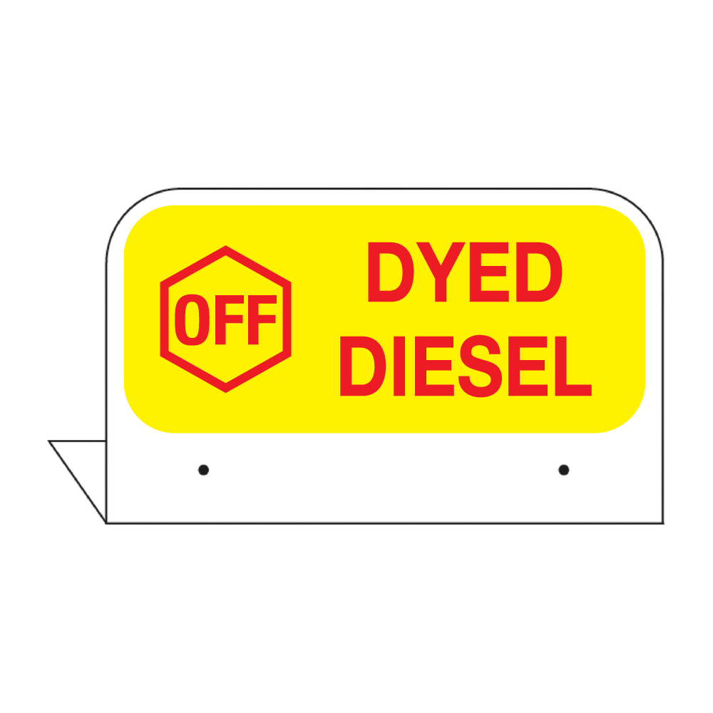 [CFPI-OFFDD] CFPI-OFFDD Custom Fill Id Tag "OFF DYED DIESEL" w/ Hexagon Red on Yellow