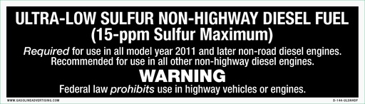 [D-144-ULSNHDF] D-144-ULSNHDF - 14"W x 4"H - Ultra-Low Sulfur Non-Highway Diesel Fuel - White on Black background decal