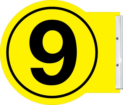 [PS10-BY-9] PS10-BY-9 - Black 9 on Yellow background Pump Number Sign - Same # - Double sided