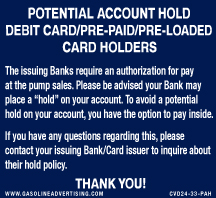 [CVD24-33-PAH] CVD24-33-PAH - 3"W x 2.75"H - Potential Account Hold Debit Card/Pre-paid/Pre-loaded card holders - White on Dark Blue