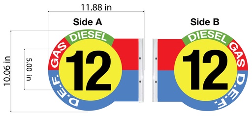 [PS10-CUS-DSLGASDEF] PS10-CUS-DSLGASDEF - 10" ROUND PUMP #'s - Custom Layout for Diesel, Gas, D.E.F.